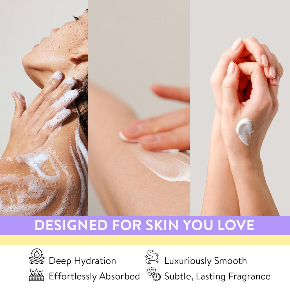 Exfoliante corporal lavanda Spa Luxetique World, textura suave y piel renovada tras el uso.