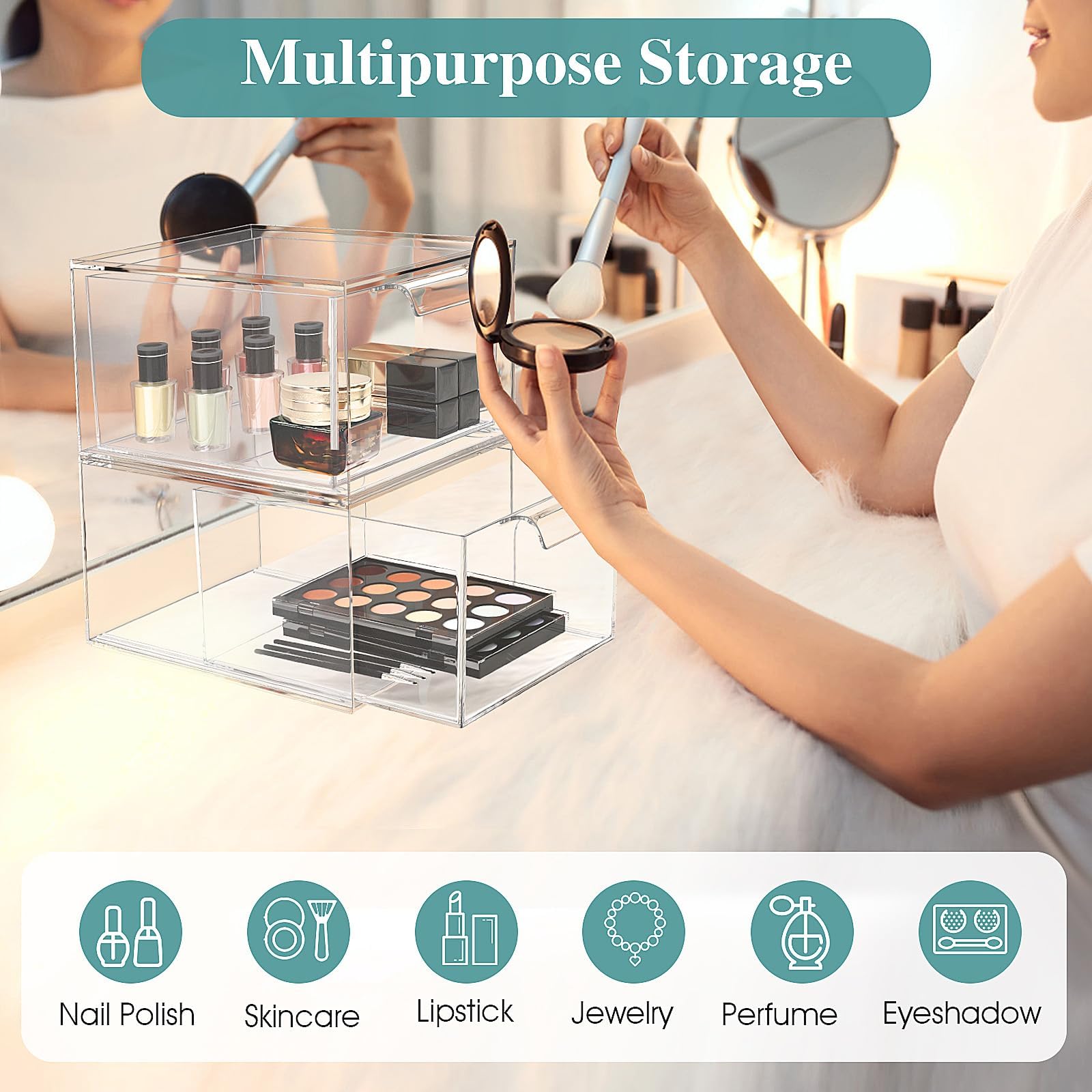 SpaceHacks organizador acrilico ligero y resistente para ordenar cosméticos y utensilios.