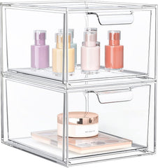 SpaceHacks organizador maquillaje apilable para un tocador ordenado y de fácil acceso.