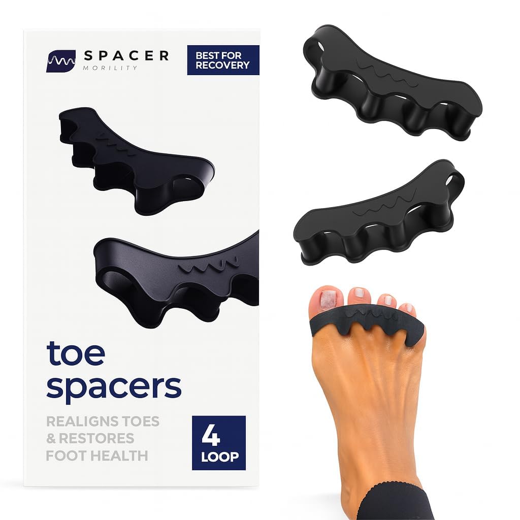 Spacer Mobility espaciador dedos 4-bucle en uso diario mejora comodidad y alineación de los pies.