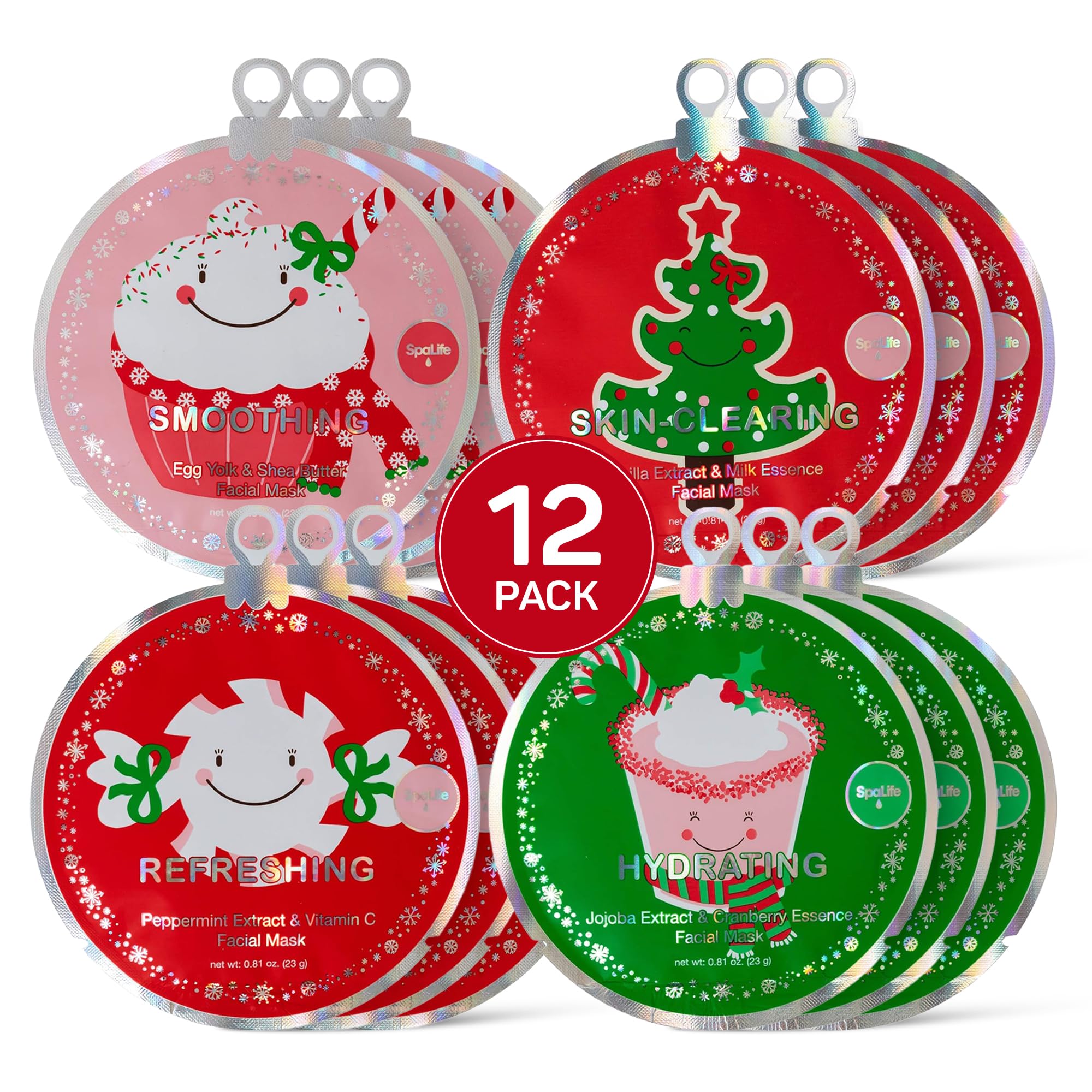 SpaLife mascarilla navidad 12 pack para cuidado facial y regalo.