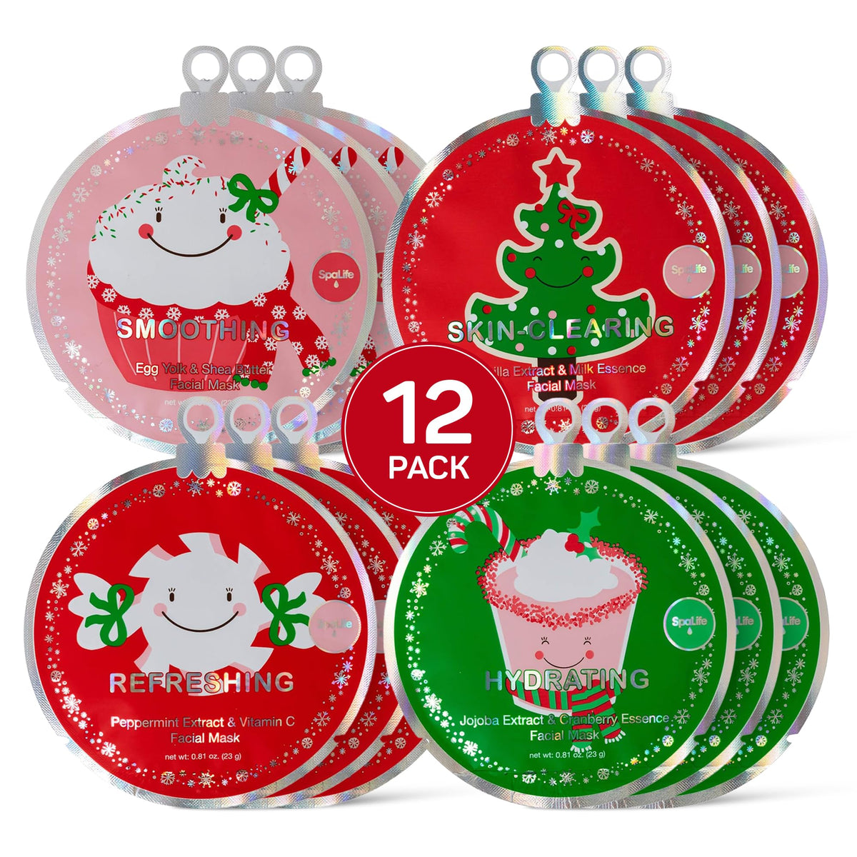 SpaLife mascarilla navidad 12 pack para cuidado facial y regalo.