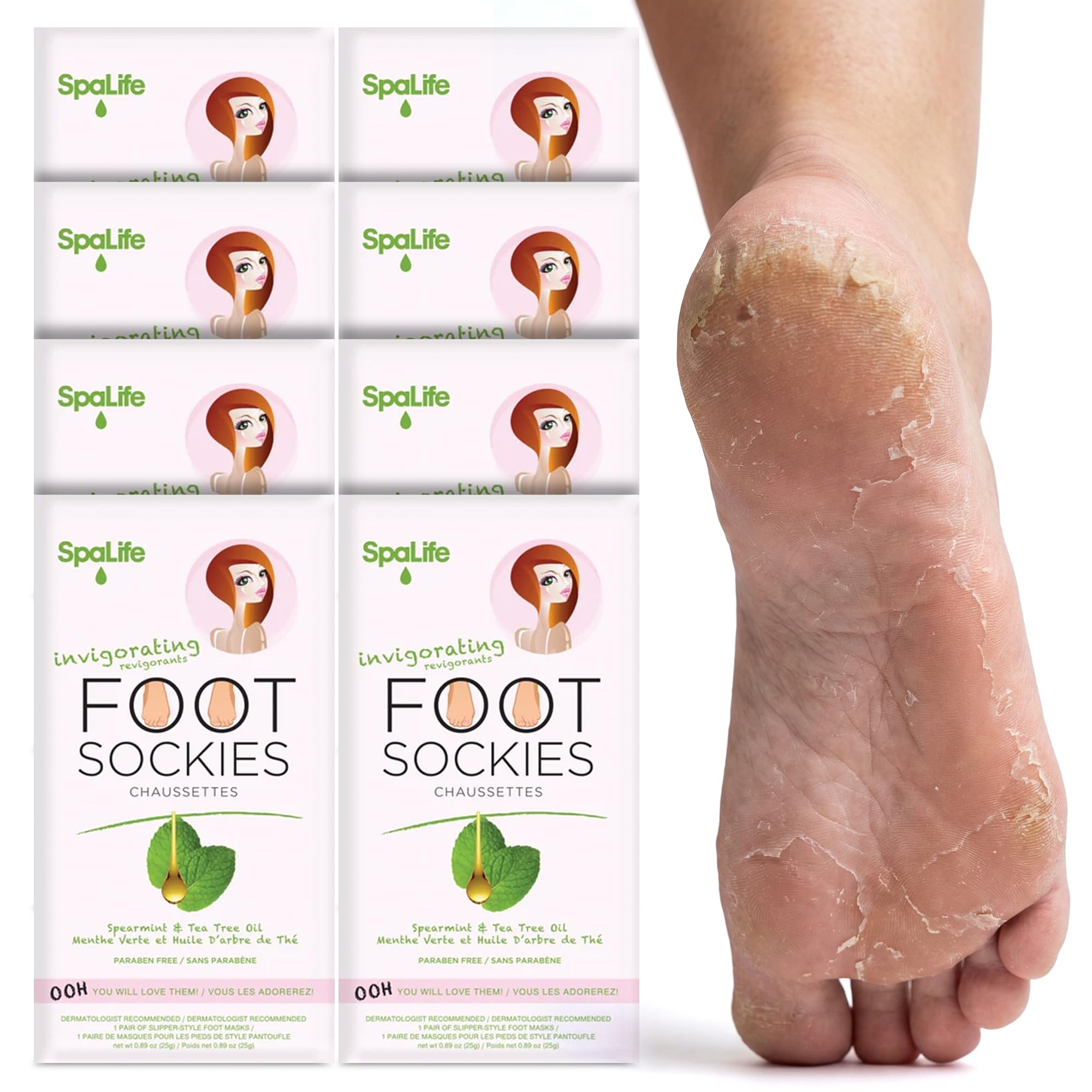 SpaLife mascarilla para pies en empaque, cuidado intensivo para pies secos