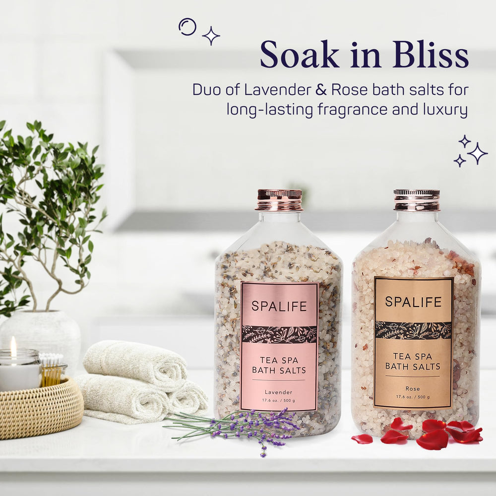 SpaLife Frasco Lavanda: enfoque visual de pétalos para calma durante el baño.