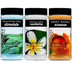 Spazazz cristales aromaterapia Eucalipto Menta en frasco para relajación y frescura.
