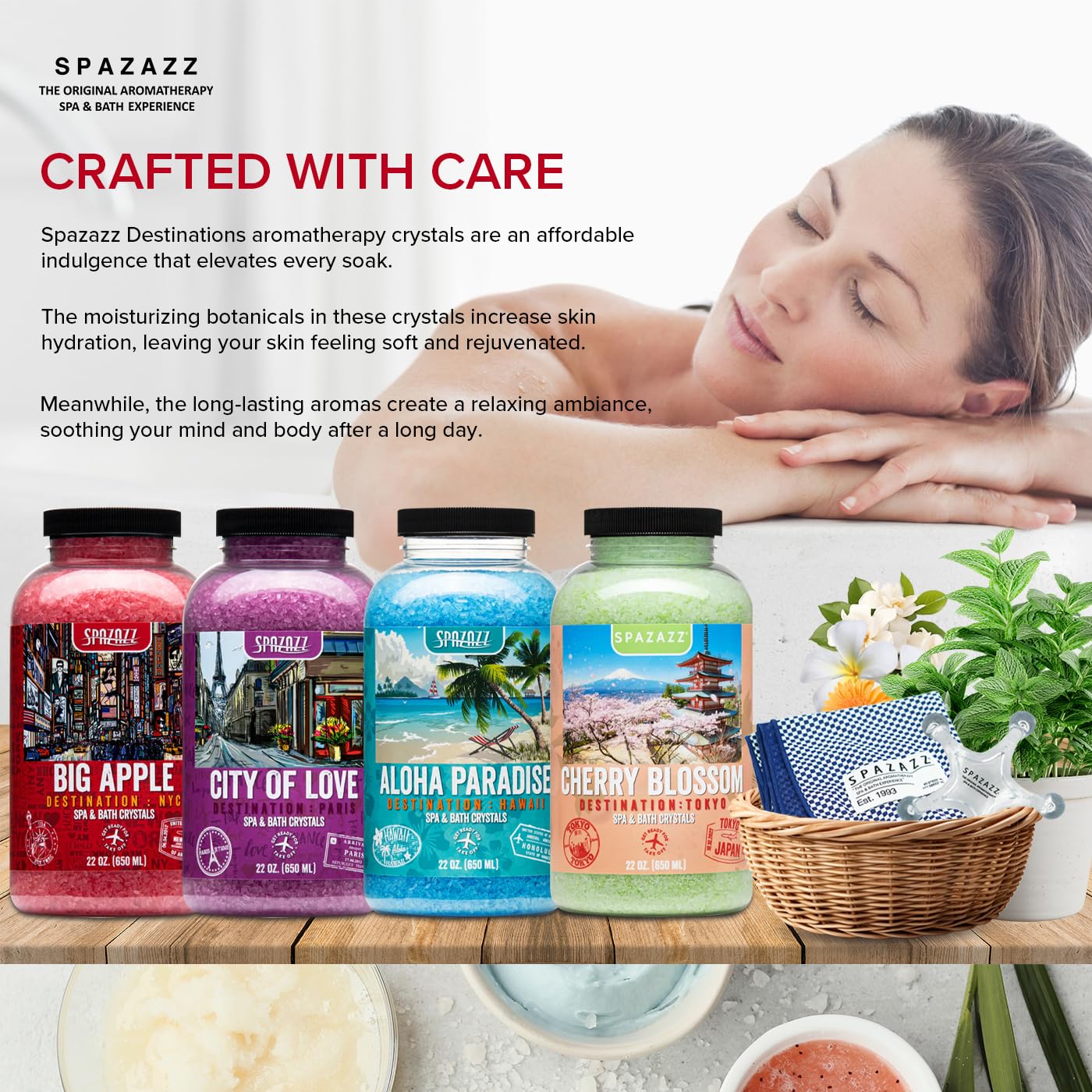 Spazazz Destinations Ciudad del Amor: cristales aromáticos para escenarios románticos de relajación.