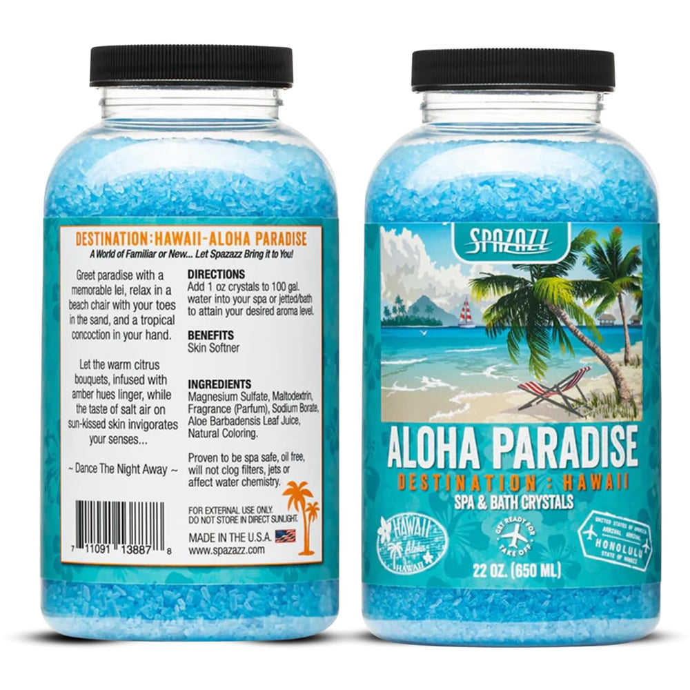 Spazazz Destinations Hawaii Aloha Paradise cristales aromaterapia brillantes para baño relajante.