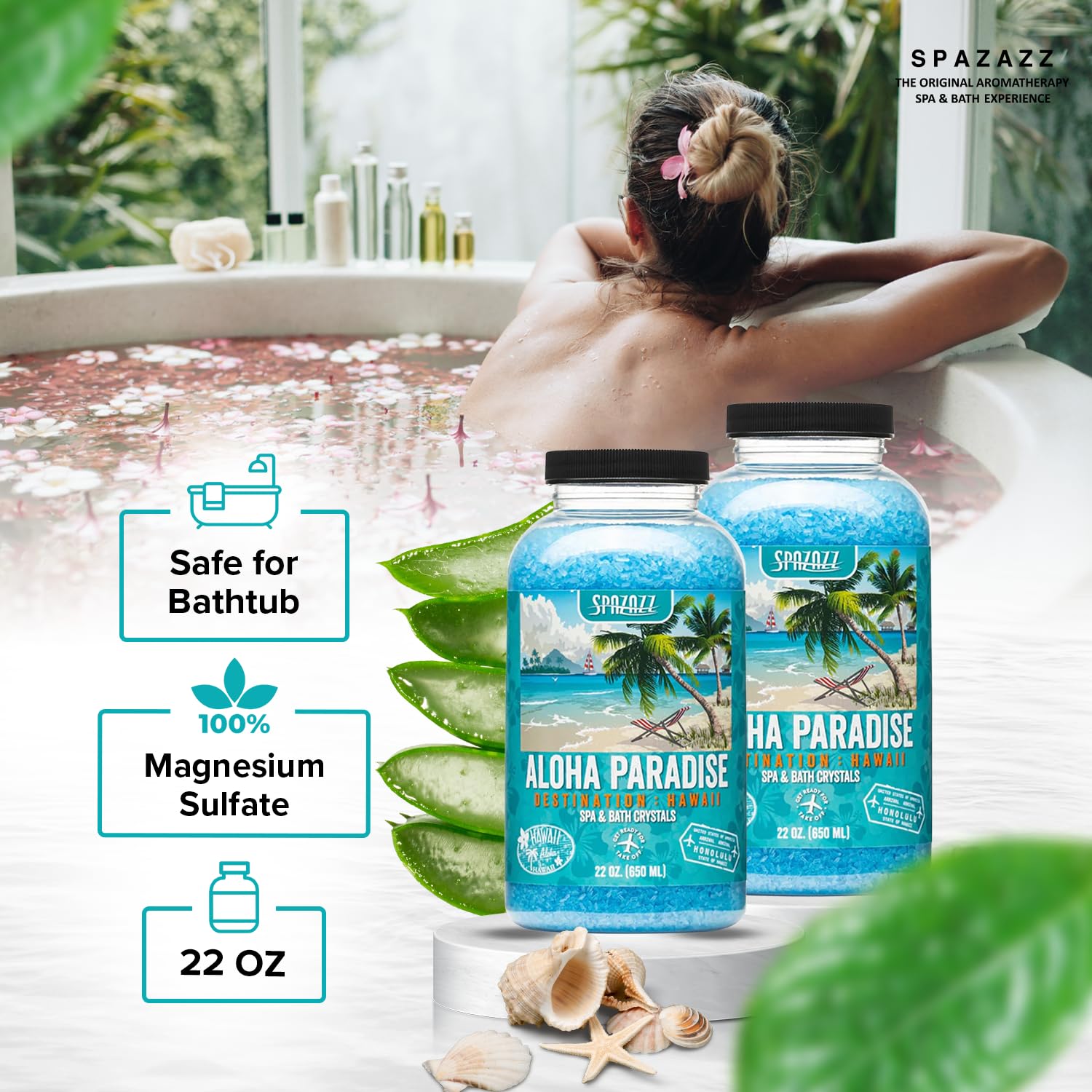 Spazazz Destinations Hawaii Aloha Paradise para tina de hidromasaje, sin aceite.