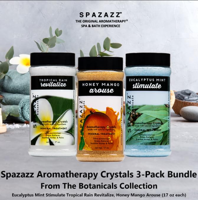 Spazazz etiqueta botánica en envase para colección relajación en spa.