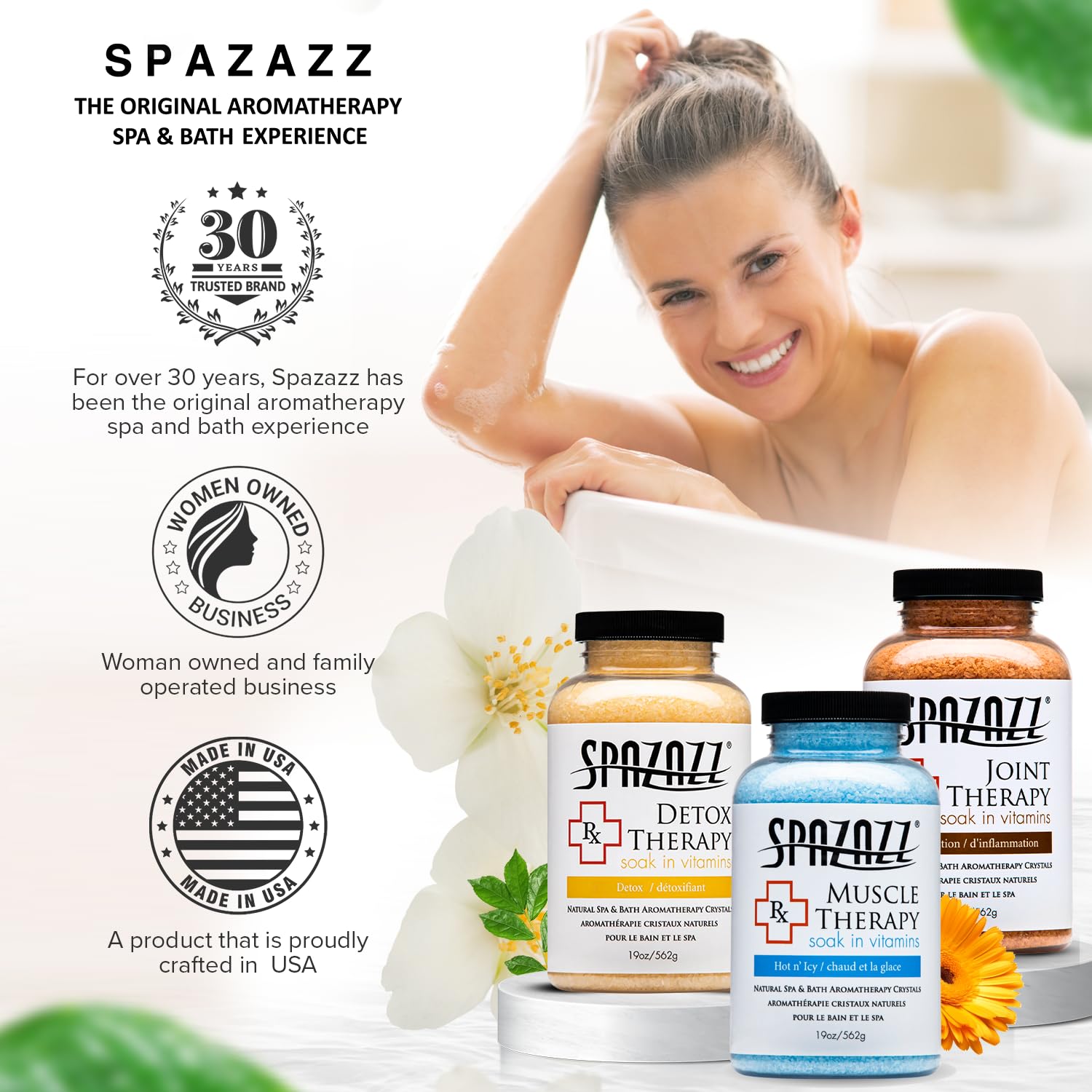 Escena de spa con Spazazz RX Muscle Detox para relajación