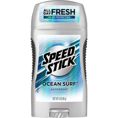 Speed Stick Desodorante Sólido Ocean Surf, frente, protección duradera sin residuo blanco.