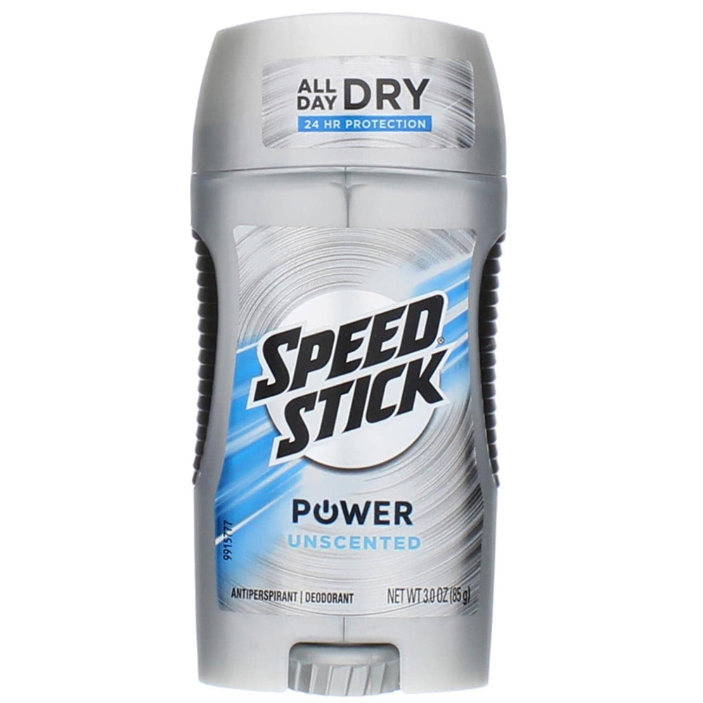 Speed Stick Power desodorante sin fragancia, envase 3 oz para uso diario.