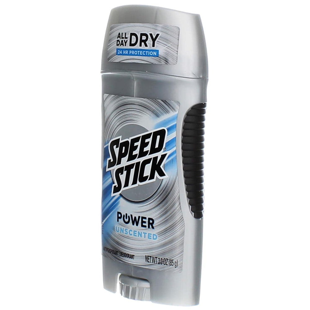 Speed Stick Power tapa y empaque, apertura rápida para uso rápido.
