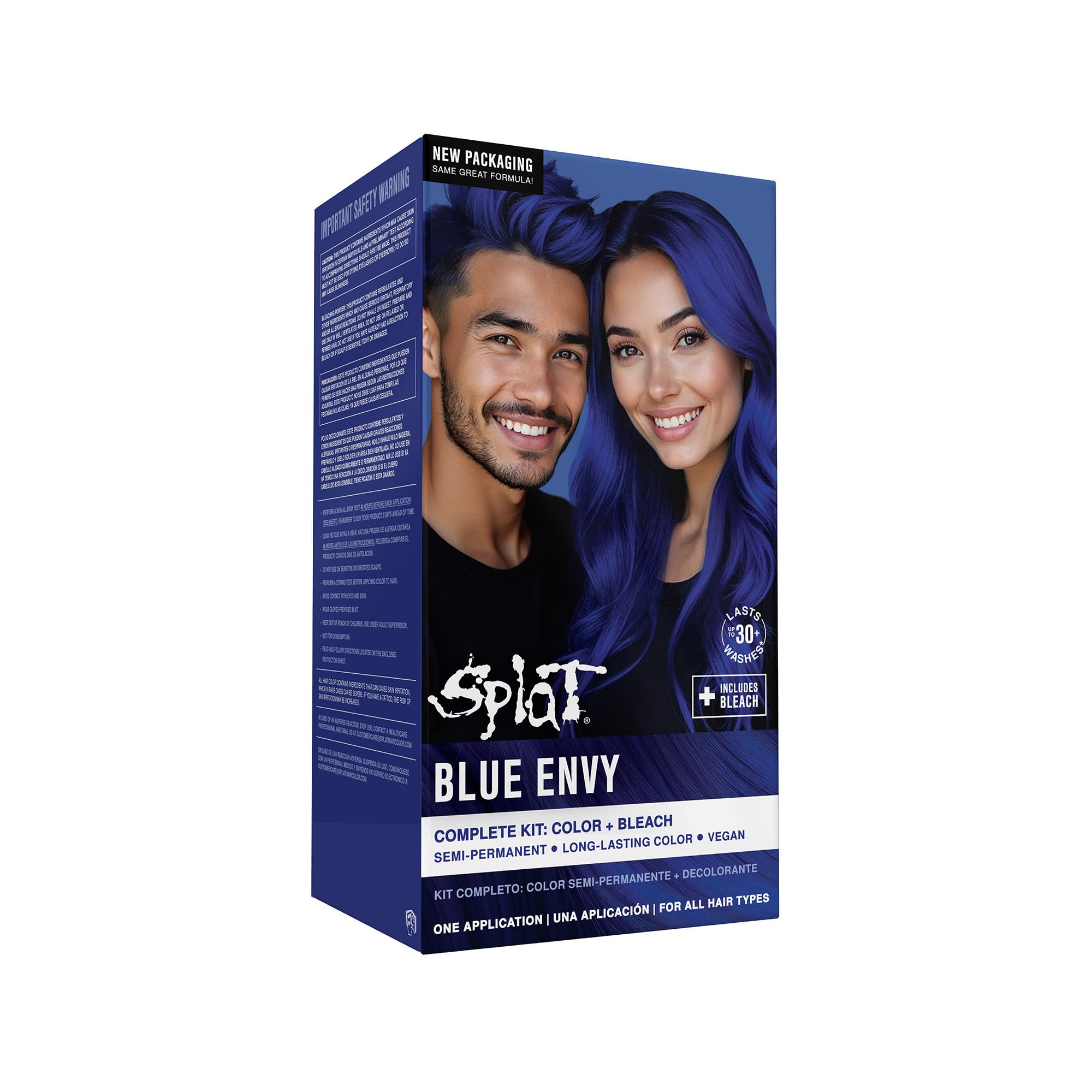 Splat Blue Envy: empaque del kit para coloración azul vibrante.