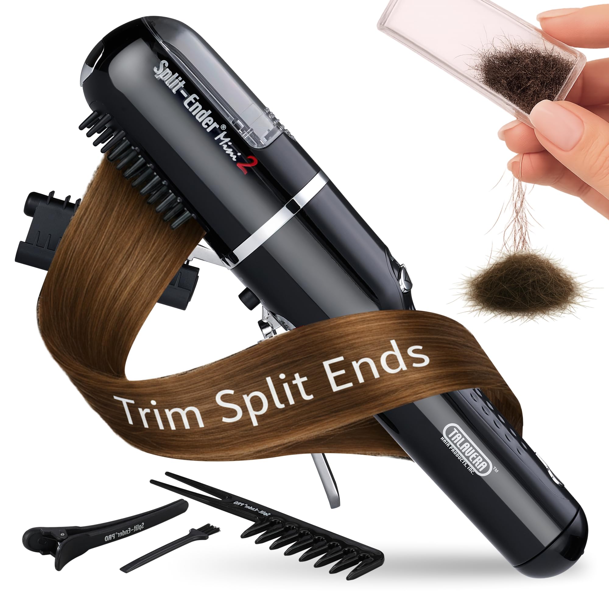 Split-Ender Mini 2 en mano para retoques de puntas sin recortar longitud