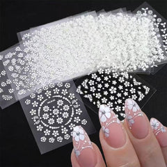 SPLOCUDU calcomanias flor blanca con cristales para uñas con brillo
