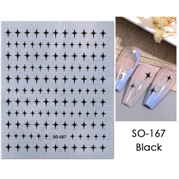 SPLOCUDU estrellas 3D negro para uñas, contraste moderno y fácil retiro.