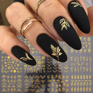 SPLOCUDU flores doradas para uñas, adhesivo 3D con brillo duradero.