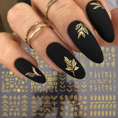 SPLOCUDU flores doradas para uñas, adhesivo 3D con brillo duradero.