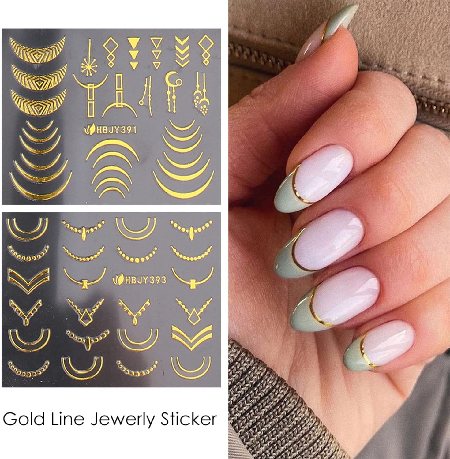 SPLOCUDU lineas geometricas doradas para uñas, estilo moderno.