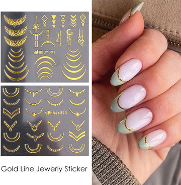SPLOCUDU lineas geometricas doradas para uñas, estilo moderno.