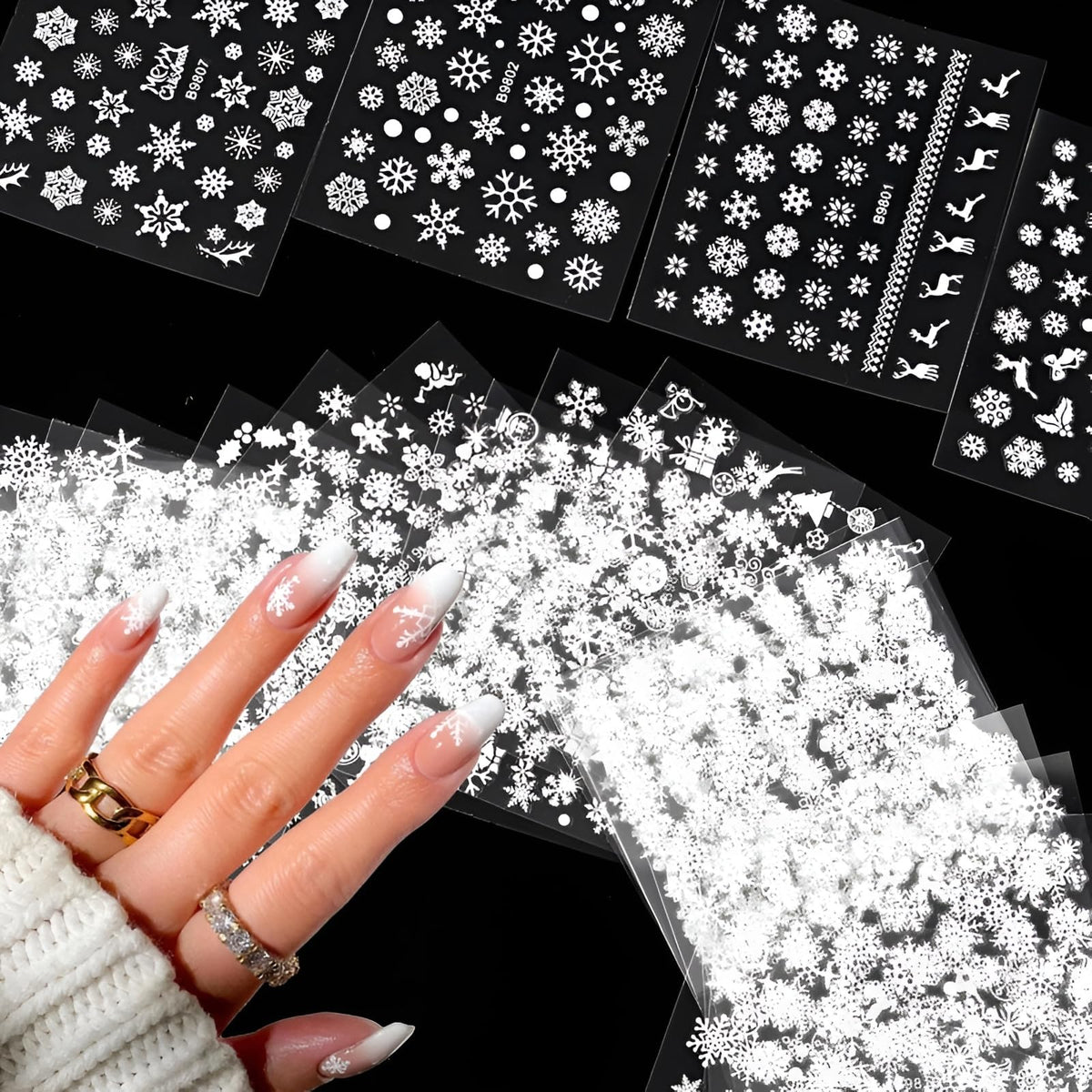 SPLOCUDU pegatinas navideñas 3D con copos de nieve para brillo duradero en uñas.