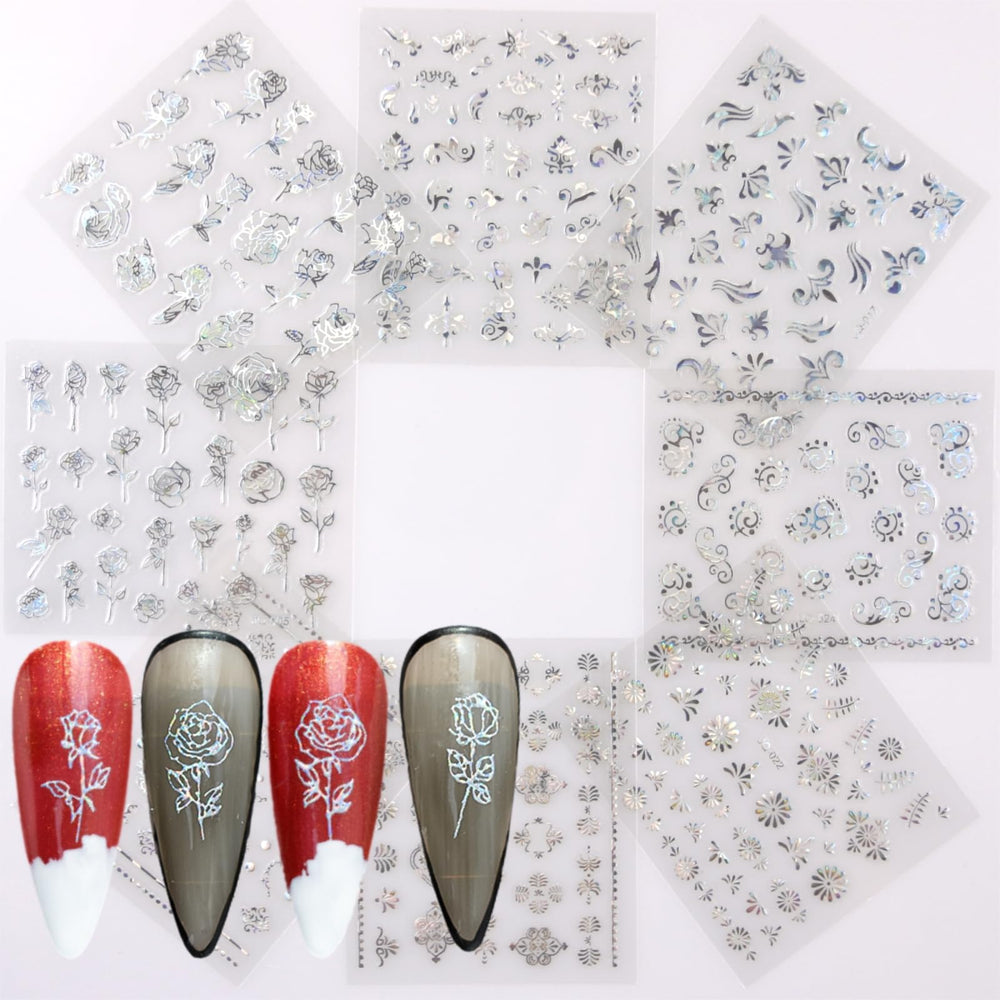 SPLOCUDU pegatinas para uñas con corazones plateados para un estilo único.