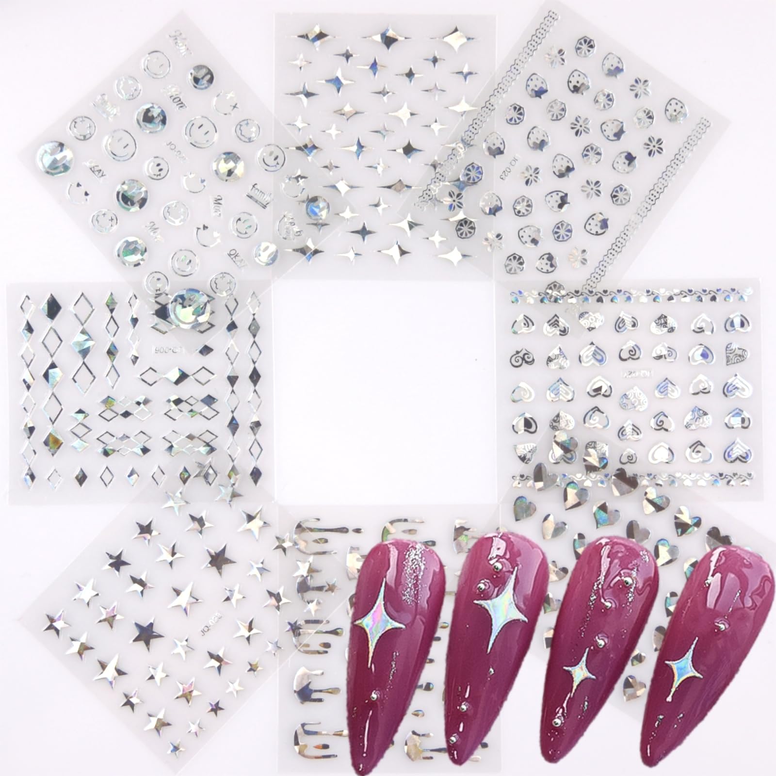 SPLOCUDU pegatinas para uñas con estrellas plateadas para brillo sutil.