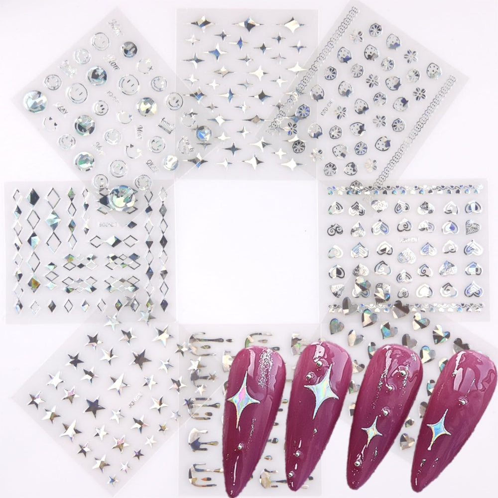 SPLOCUDU pegatinas para uñas con estrellas plateadas para brillo sutil.