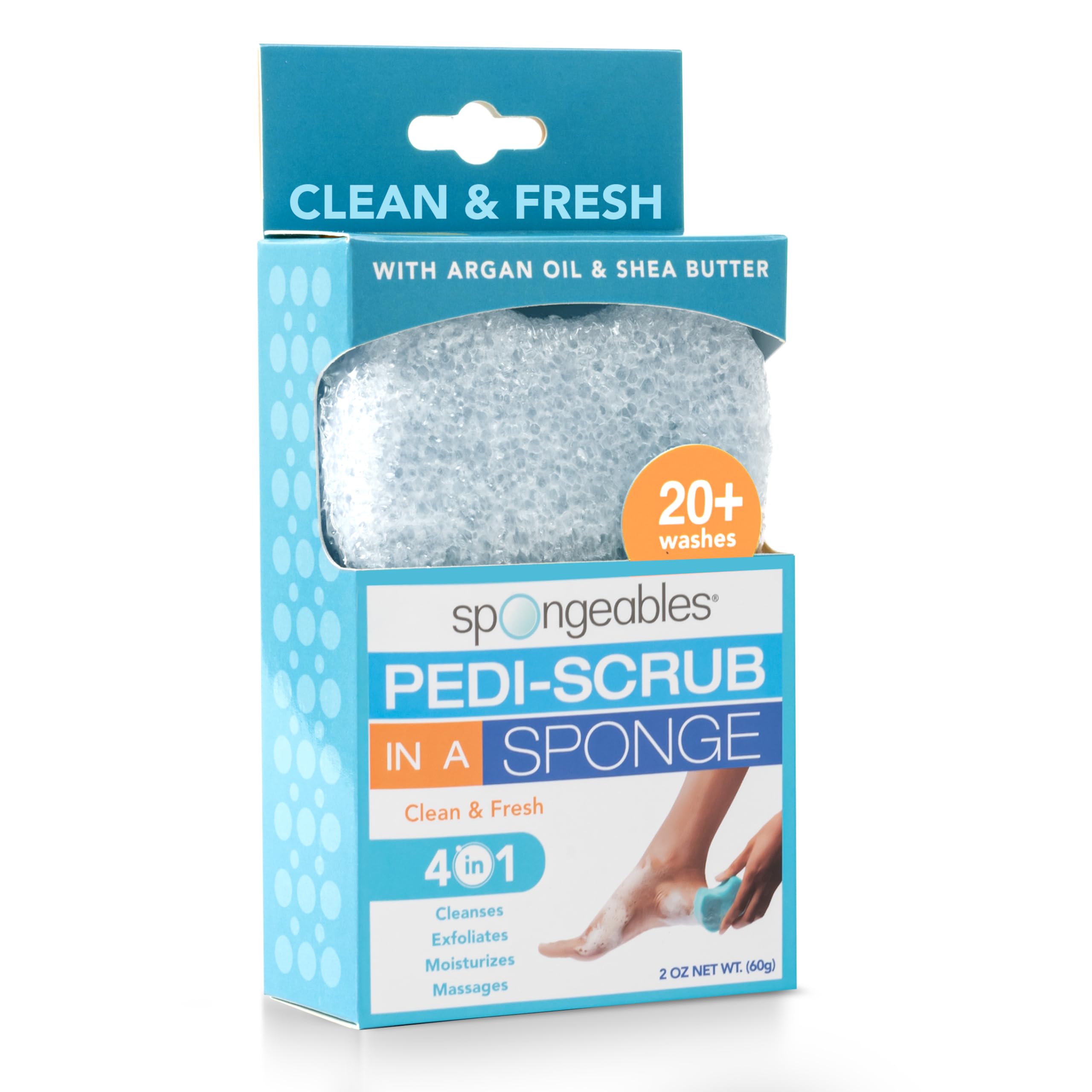 Spongeables Pedi Scrub: doble-textura para exfoliar pies y suavizar la piel.