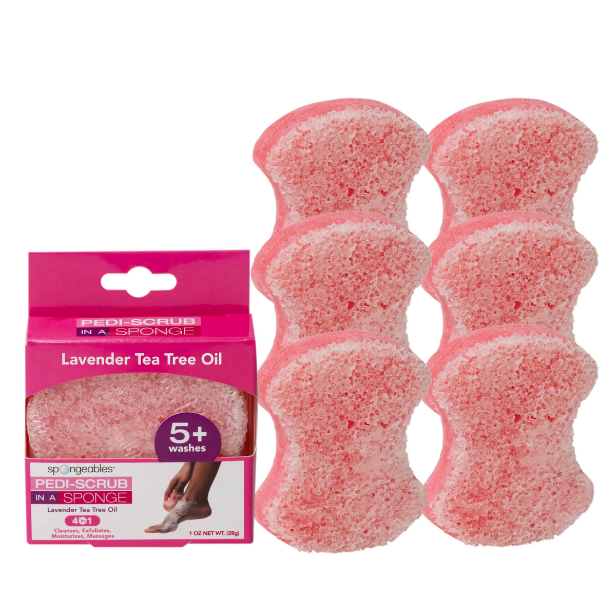 Spongeables Pedi Scrub Lavanda empaquetado, regalo ideal para cuidado de pies en casa.