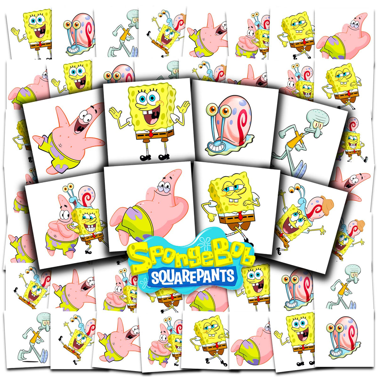 Tatuajes SpongeBob paquete 70, para fiestas rápidas y divertidas.