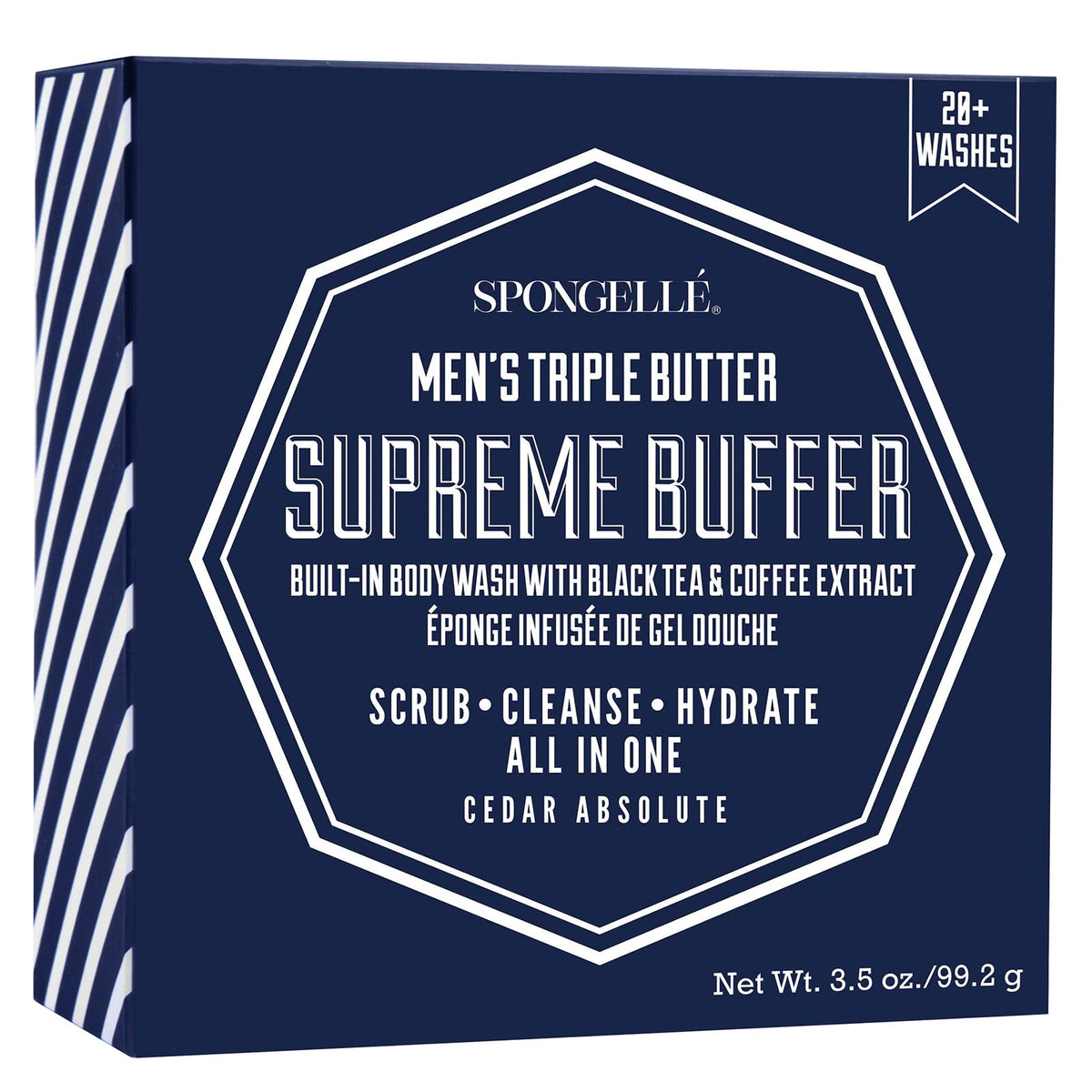 SPONGELLÉ buffer-cuerpo cedar-absolute exfolia suavemente para una piel sedosa.