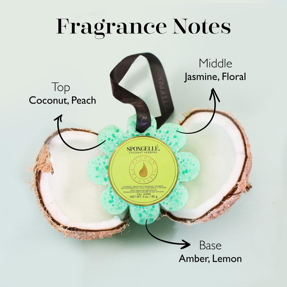 SPONGELLÉ Coco Verbena Flor Silvestre: diseño con asa para aplicar y frotar con comodidad.