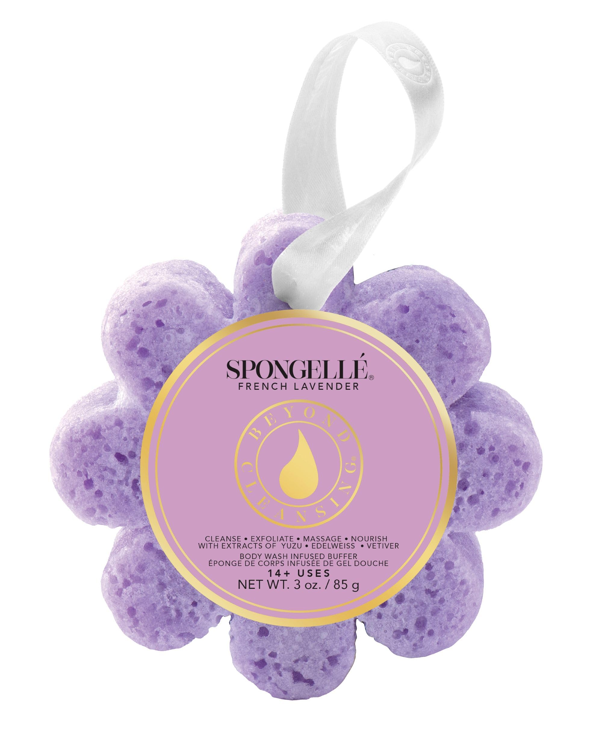 SPONGELLÉ Lavanda Francesa Buffer Cuerpo: exfoliación suave y aroma spa.