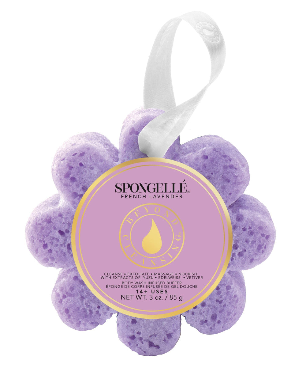 SPONGELLÉ Lavanda Francesa Buffer Cuerpo: exfoliación suave y aroma spa.