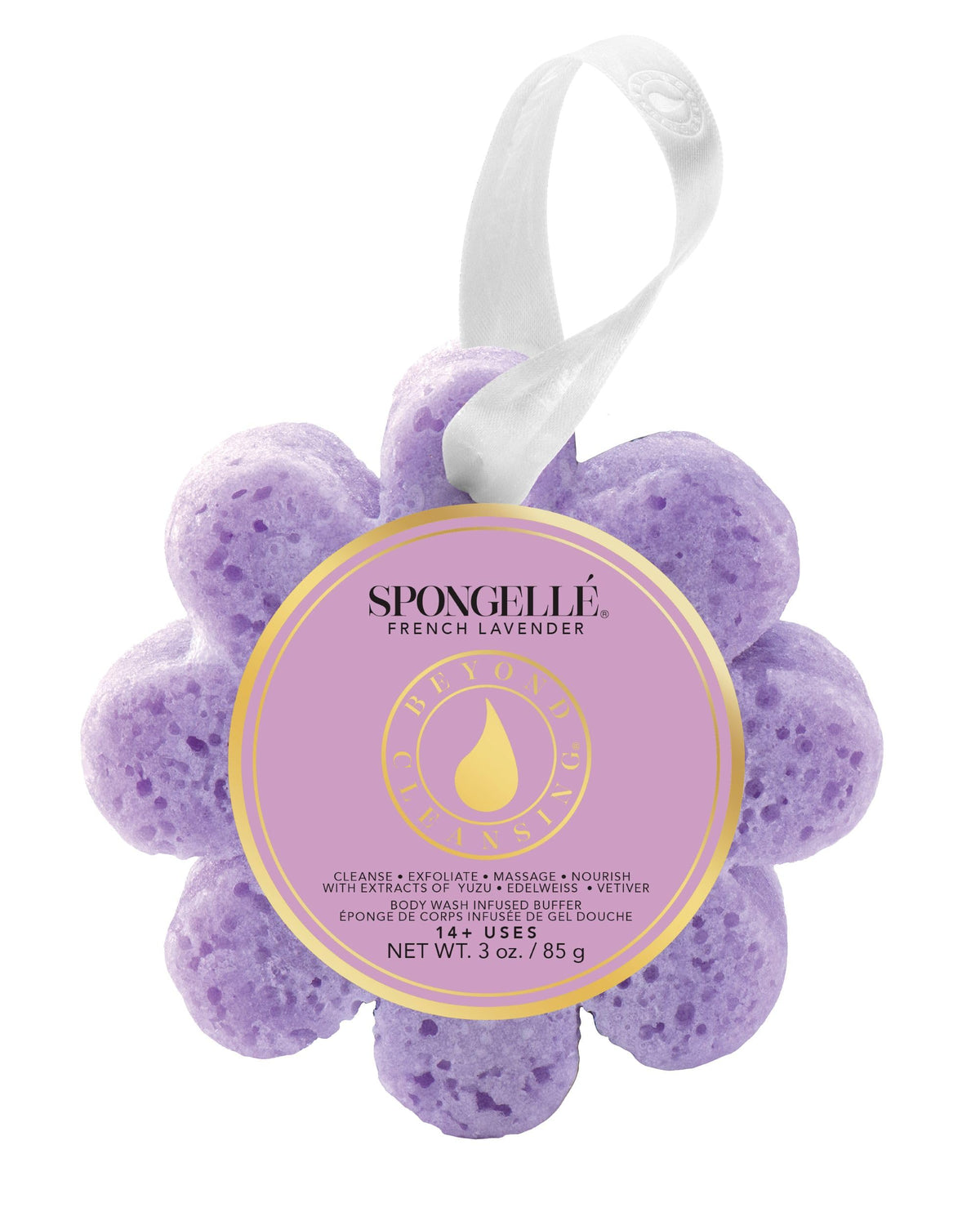 SPONGELLÉ Lavanda Francesa Buffer Cuerpo: exfoliación suave y aroma spa.