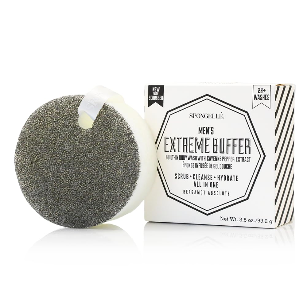 SPONGELLÉ Men’s Extreme Buffer bergamot-absolute envase: impulso aromático para la higiene diaria.