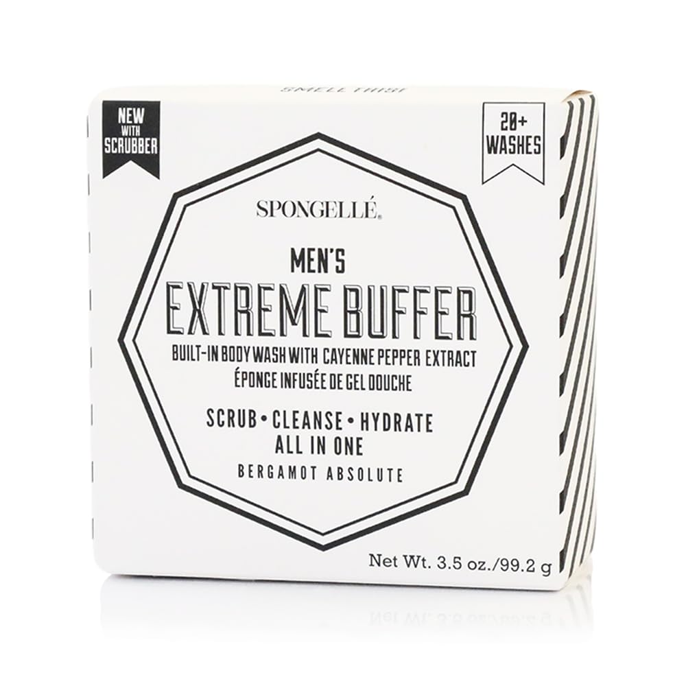 SPONGELLÉ Men’s Extreme Buffer durabilidad-20-lavados: prometido para varias duchas sin perder aroma.