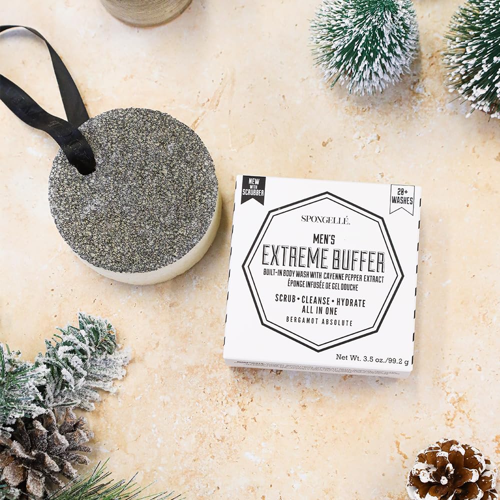 SPONGELLÉ Men’s Extreme Buffer textura-exfoliante-suave: exfoliación suave para piel limpia y revitalizada.