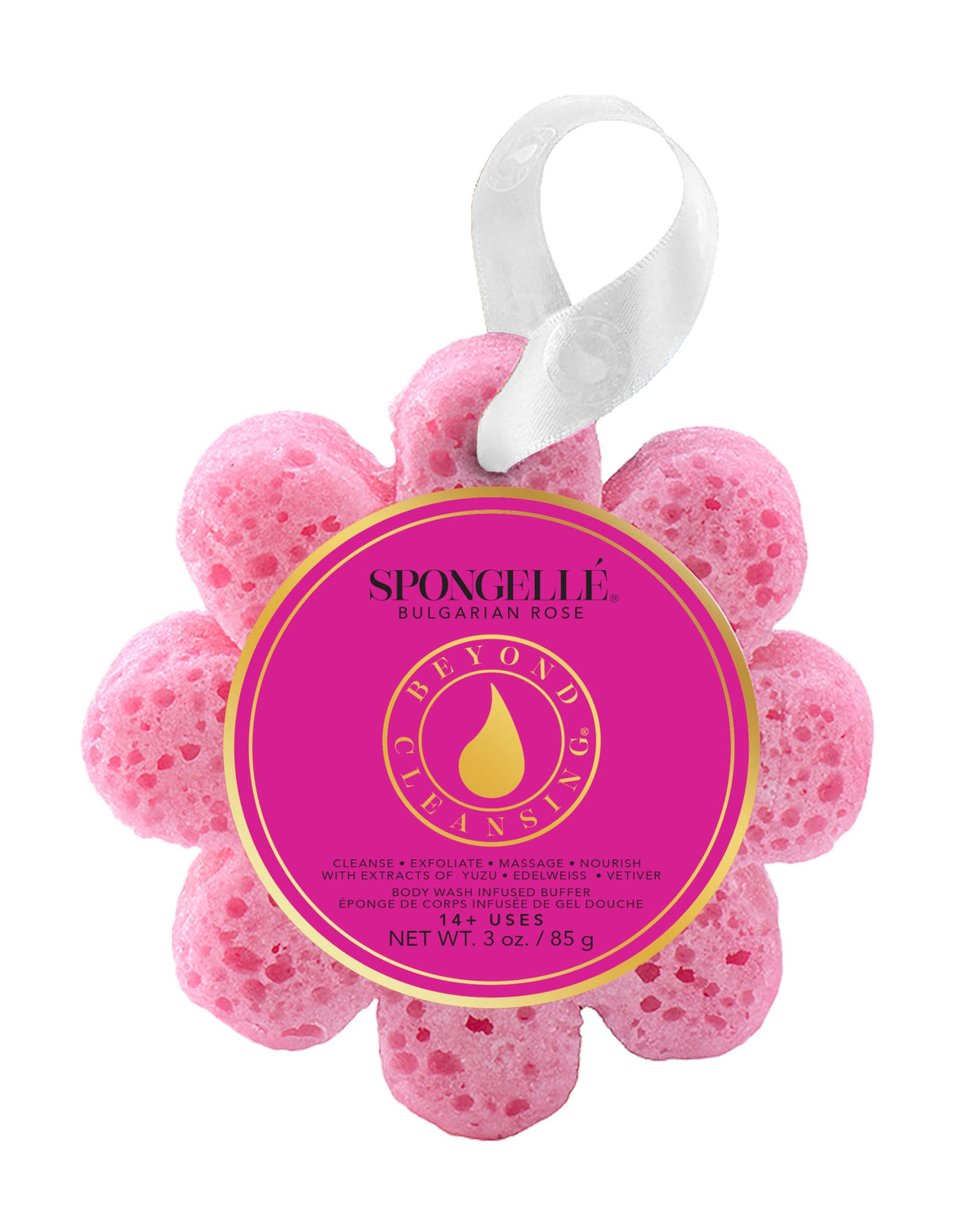 SPONGELLÉ Rosa búlgara barrita exfoliante infusionada para exfoliar suave y piel hidratada.
