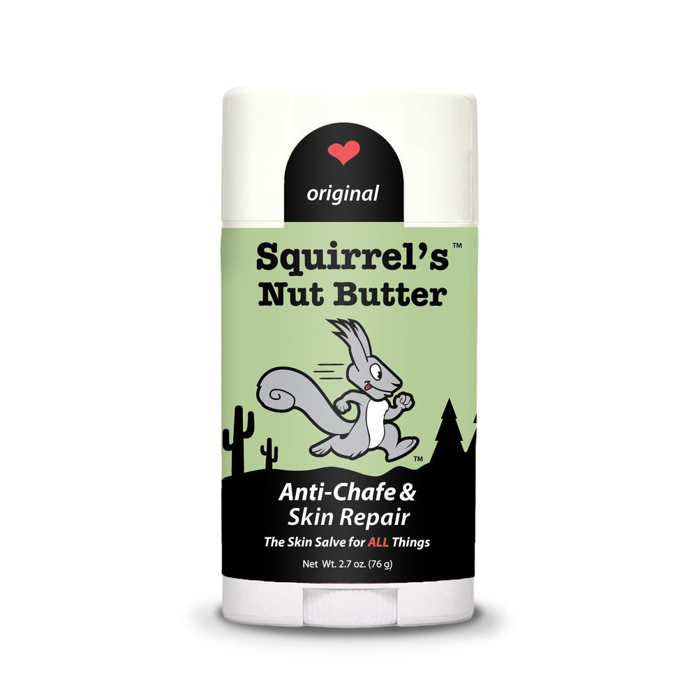 Squirrel's Nut Butter Anti Chafe Stick on pack straps reduces friction during hikes