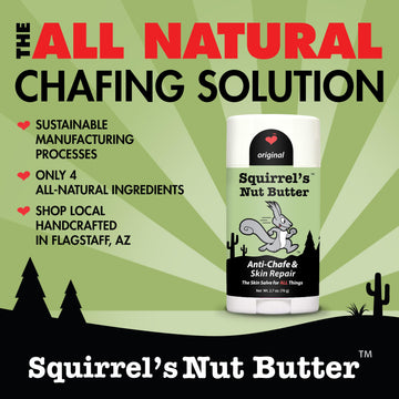 Squirrel's Nut Butter Anti Chafe Stick on thighs prevents rubbing during long runs