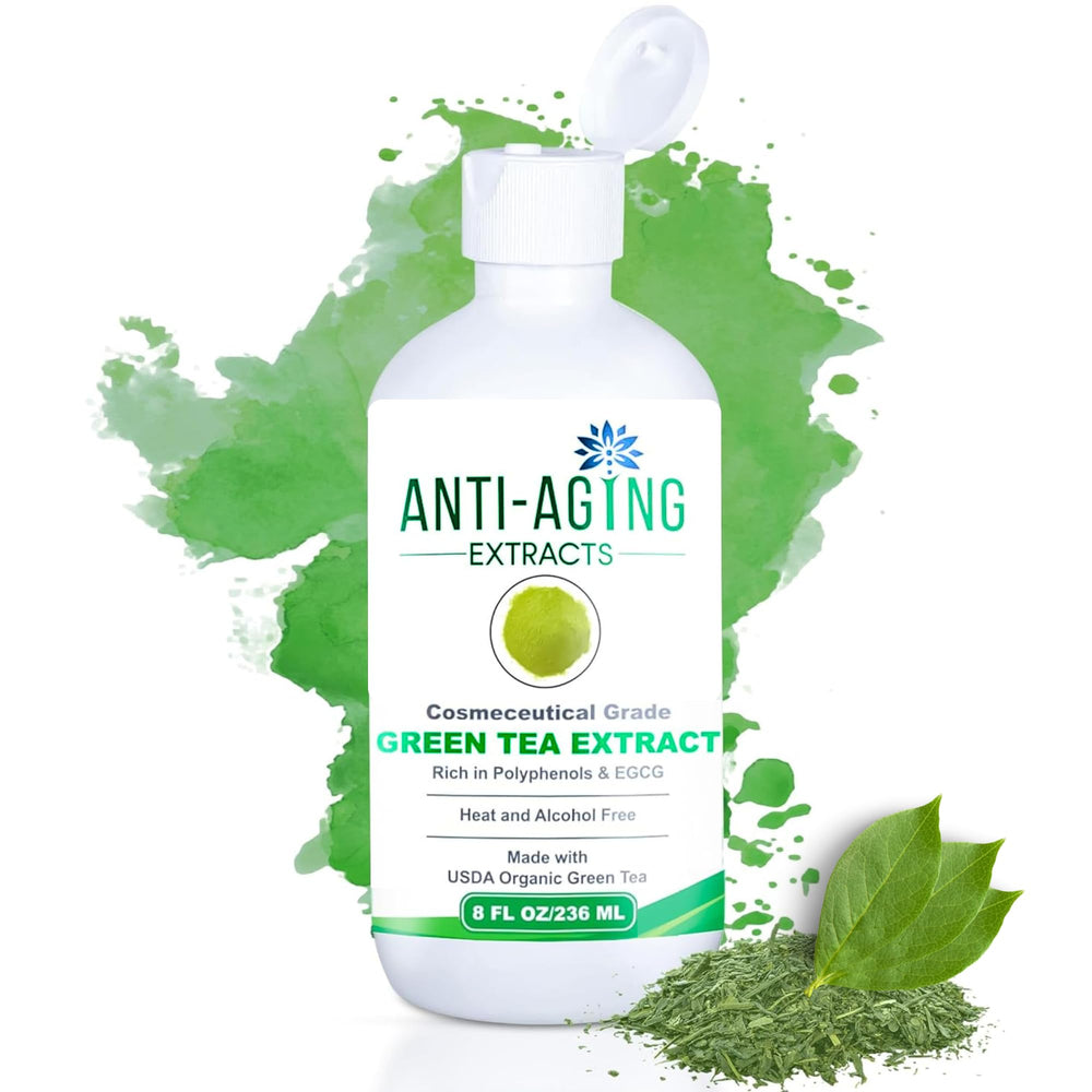 St. Croix Products extracto de té verde puro en botella, ideal para piel radiante.