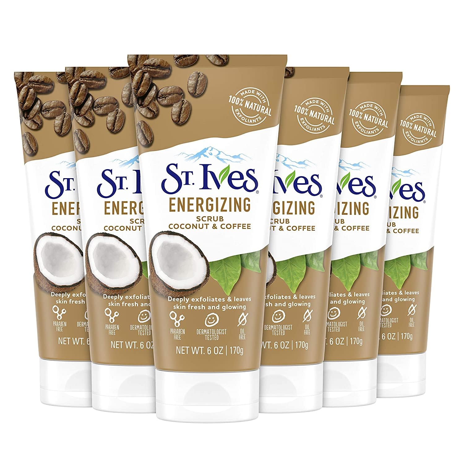 St. Ives Exfoliante Coco Café tarro, textura suave para piel renovada.
