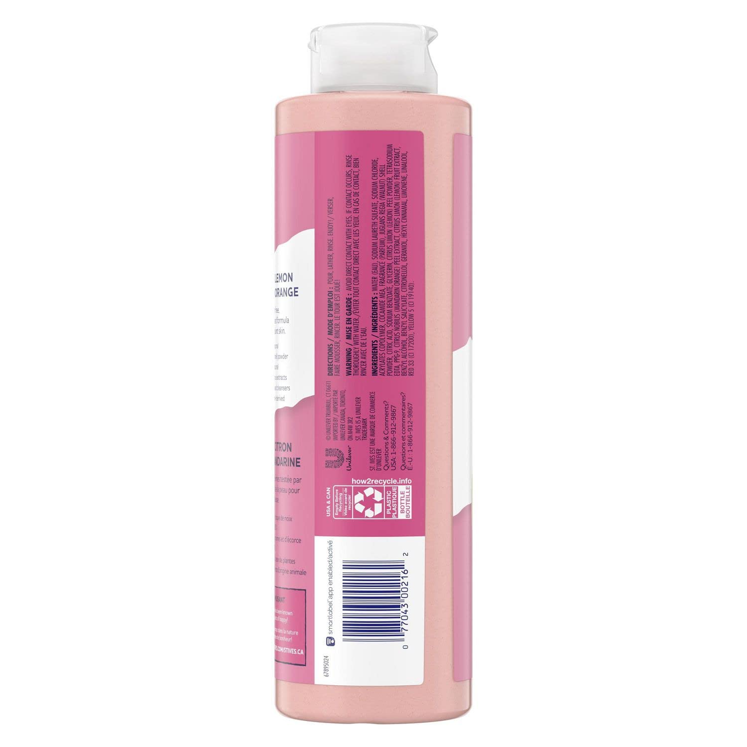 St. Ives gel de ducha Limón Rosado Mandarina, ingredientes naturales para la piel