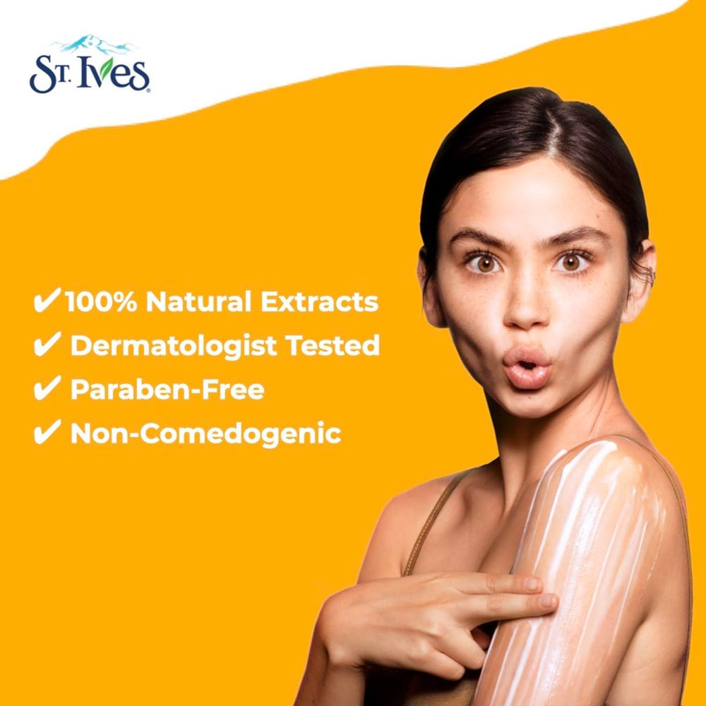 St. Ives Loción corporal renovadora, aplicación suave para apoyar la elasticidad y el brillo natural.