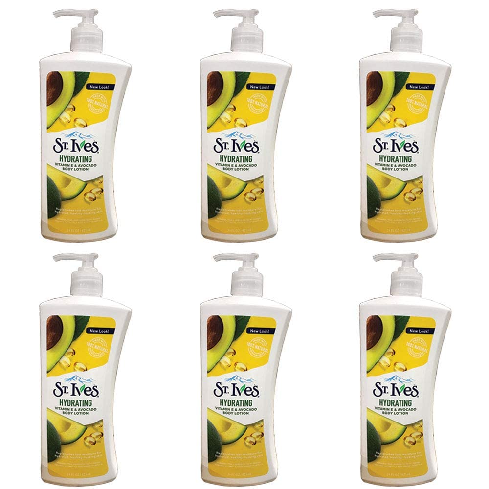 Lotion corporelle St. Ives hydratante à la vitamine E et avocat, texture légère pour peau sensible