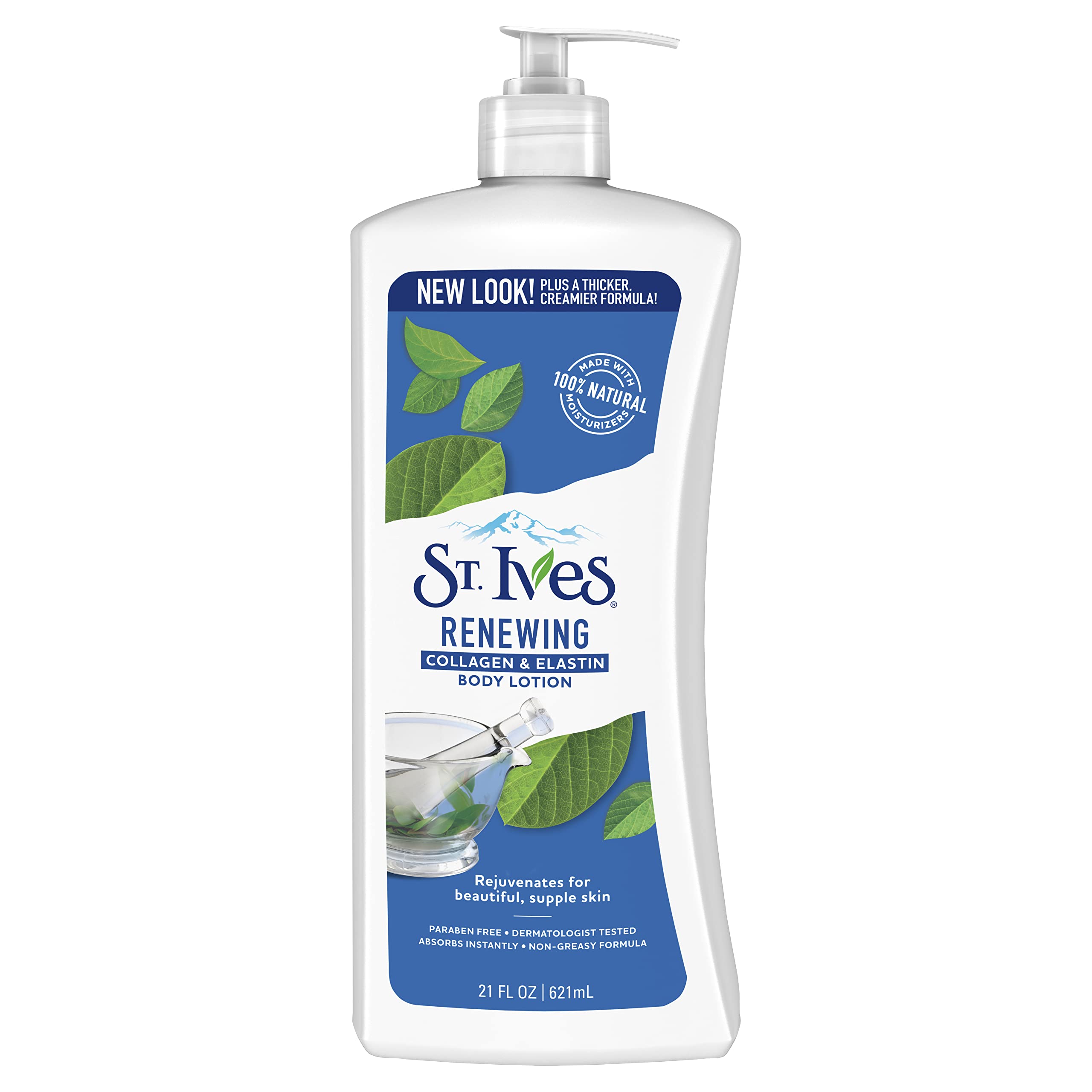 Lotion corporelle St. Ives renouvelante au collagène et à l'élastine, hydratation durable et douceur.