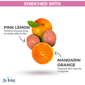 Close-up of exfoliating grains in the pink lemon and mandarin orange scrub.
